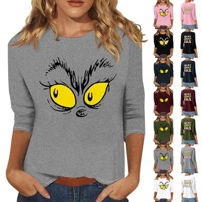 3/4 рукава топы для женщин футболка повседневные рождественские принты топы футболка круглый вырез пуловер блузка