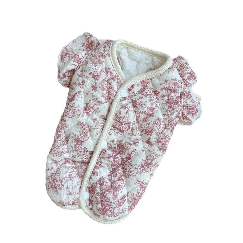 Pet Autumn and Winter Flying Sleeve Gauze Dog Parkas Home Clothing Small Dog Autumn and Winter Clothing Warm Floral Vest