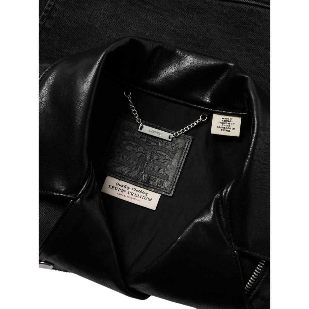 Levis Удобная Однотонная Приталенная Джинсовая Куртка с Воротником из Искусственной Кожи и Длинными Рукавами Женские куртки Черный 002YK-0000