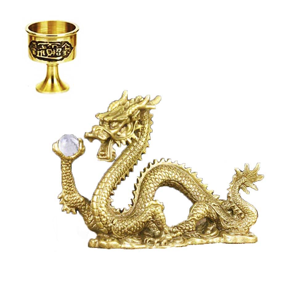 Gold Dragon for Good Luck Dragon Gold Dragon with Crystal Ball 15mm Crystal Gold Dragon Five Claws Dragon and Water Cup Set Dragon and Water Cup