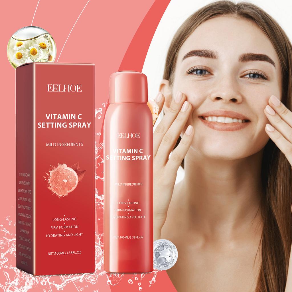 Легкий фиксирующий спрей для кожи, содержащий витамин С и гиалуроновую кислоту, водостойкий и устойчивый к поту, естественно выглядящий, долговечный, быстродействующий