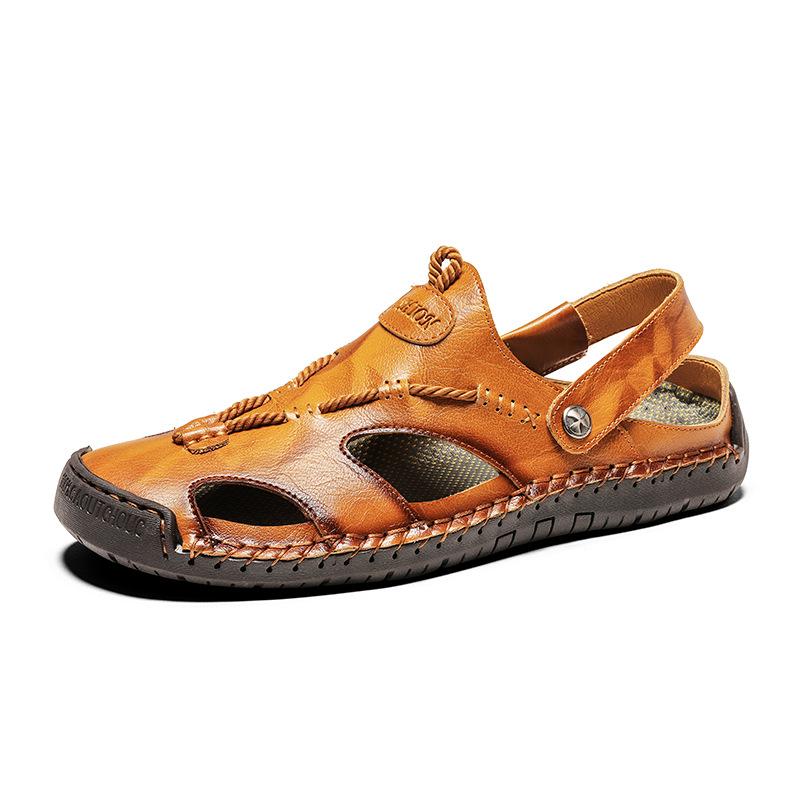 Мужские сандалии больших размеров двойного назначения из натуральной кожи с носком для вождения на открытом воздухе модные пляжные сандалии для активного отдыха персонализированные сандалии