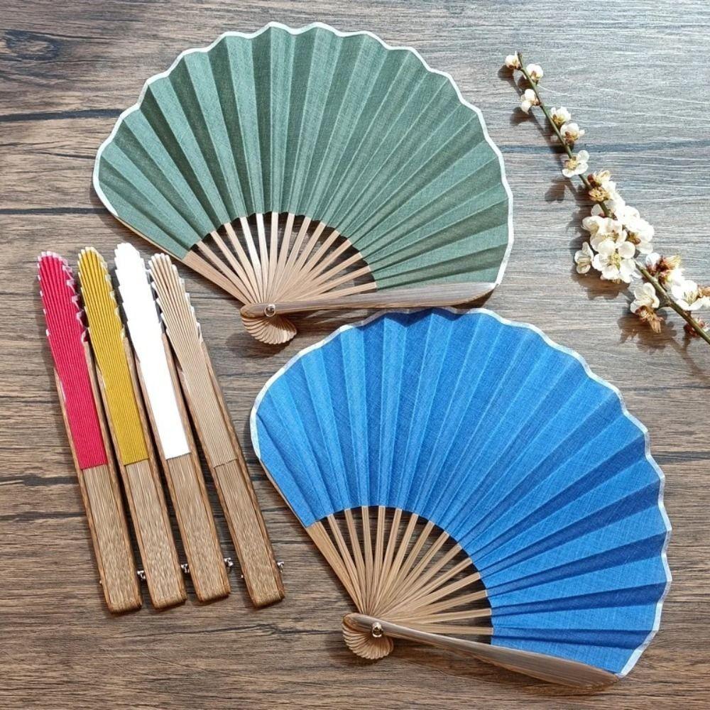 Solid Color Retro Mini Shell Fan Cotton Linen Cloth New Chinese Style Fan Dance Props