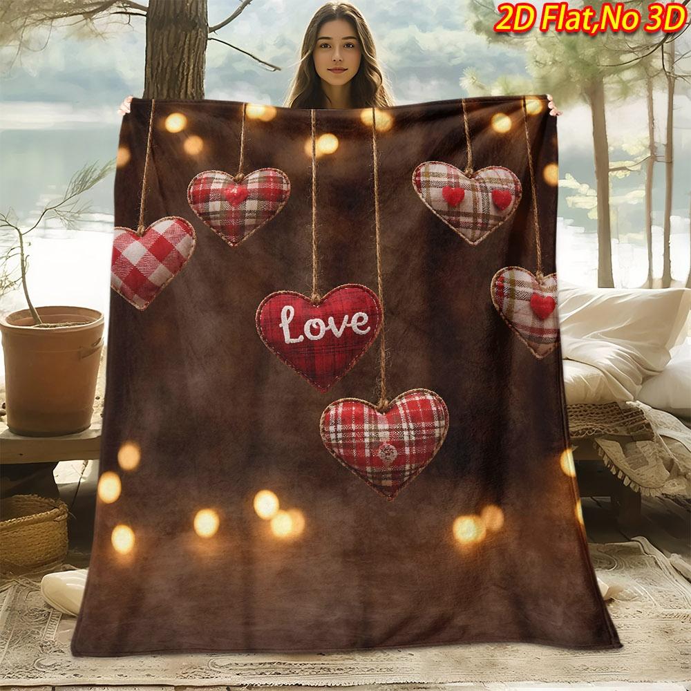 1pc 2D Flat Printing Spring And Summer New Arrival Love Theme Digital Print Blanket, Throw Blanket, Soft And Comfortable 100% Fiber, All-Season Use, P