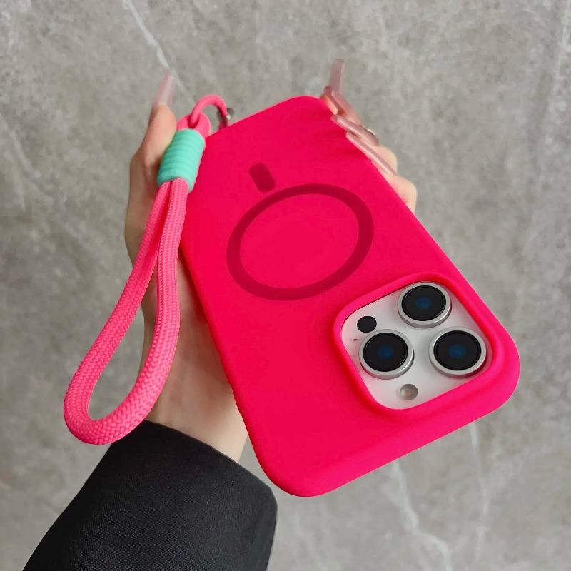 Оригинальный чехол из жидкого силикона с магнитами для iPhone 17Air 16 15 14 13 12 Pro Max Plus, Magsafe, Беспроводная зарядка, С чехлом-ремешком