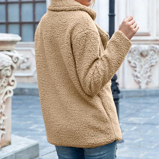 Женское зимнее однотонное пальто из искусственного флиса с длинным рукавом и пуговицами, верхняя одежда