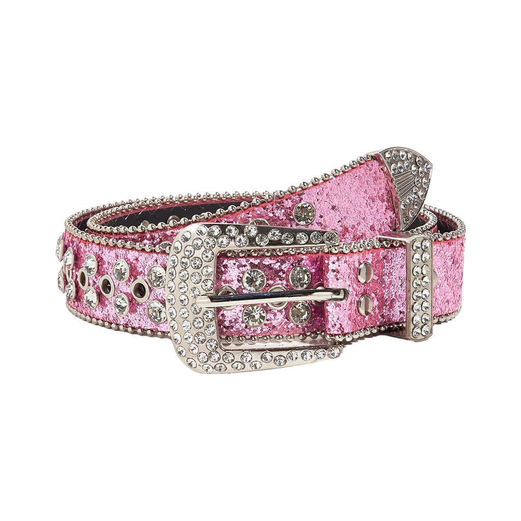 Rock Fans Waist Belt Adjustable Pin Buckle Rhinestone Belt for Woman Girls Thin Full Sequins Waist Strap for Jeans Dress