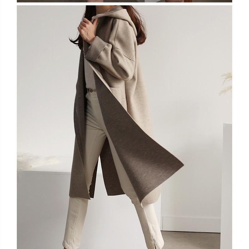 Весенне-осеннее новое свободное шерстяное женское пальто с капюшоном, большое пальто.