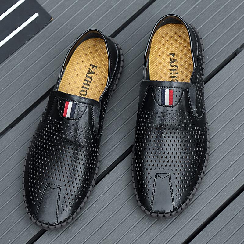 Hot Sale Men's Casual Leather Shoes Handmade Comfy Loafers Breathable Men Driving Shoes Hollow Out Male Slip On Flats Moccasins