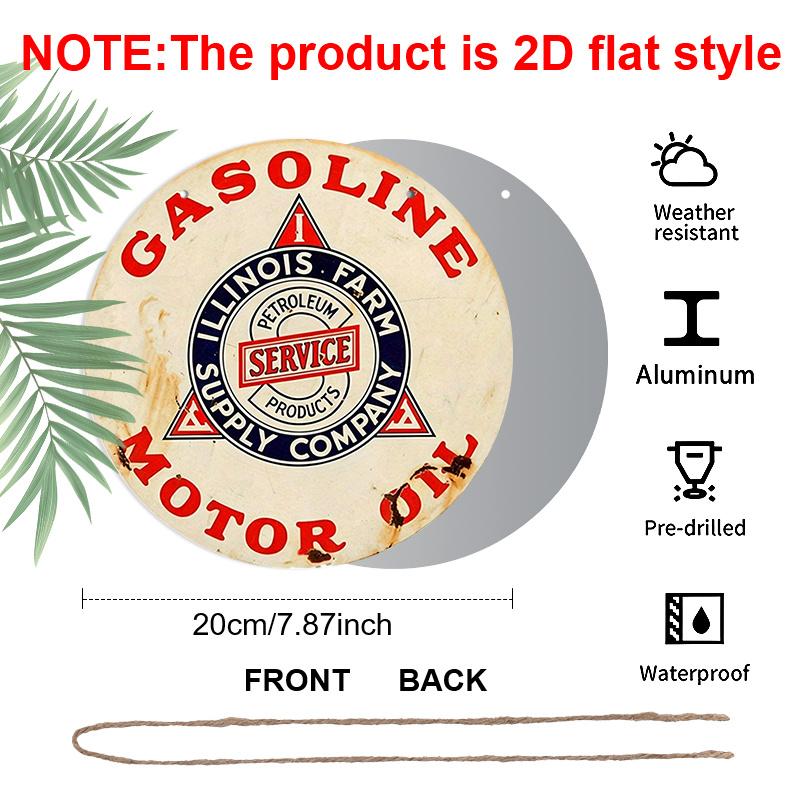 2D плоский, 1 шт. Круглый алюминиевый винтажный бензиновый знак, "Illinois Farm Supply Company Motor Oil", Ретро металлическое настенное искусство, Классический декор для автозаправочной станции, Прочный