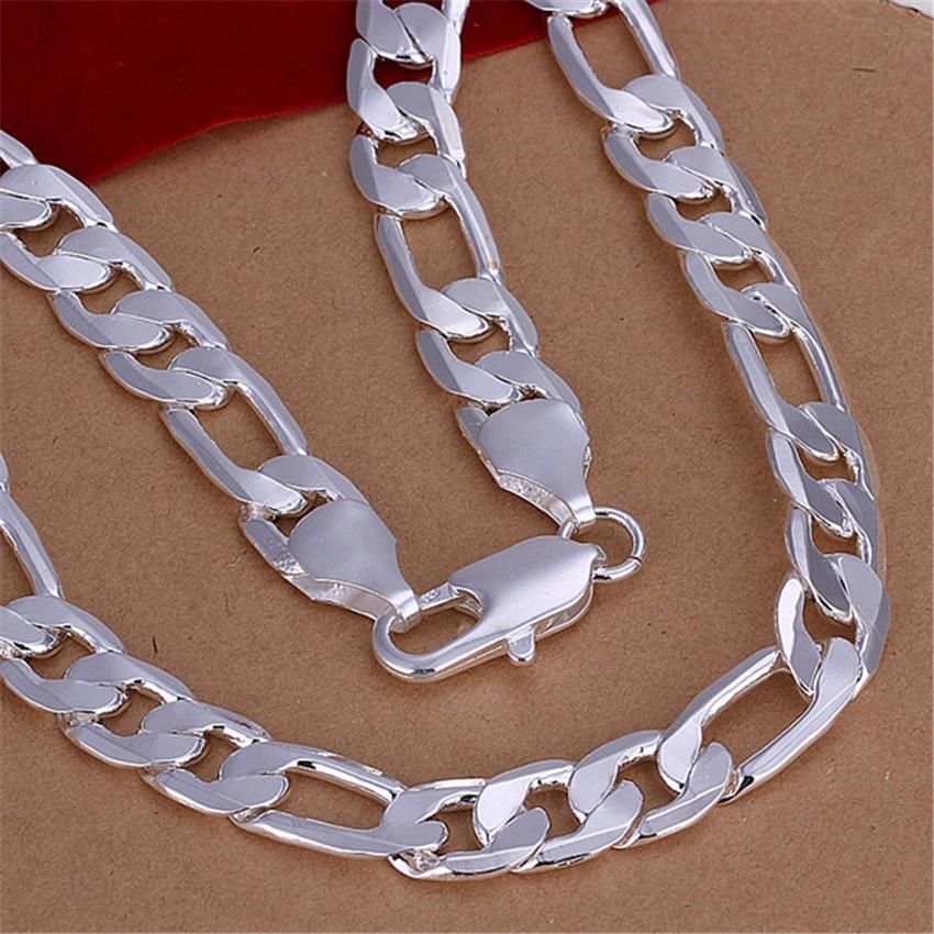 Solid 925 Stamped Silver Color Necklace For Men Classic 12mm Cuban Chain 18 -30 Inch Charm High Quality Fashion Jewelry Wedding