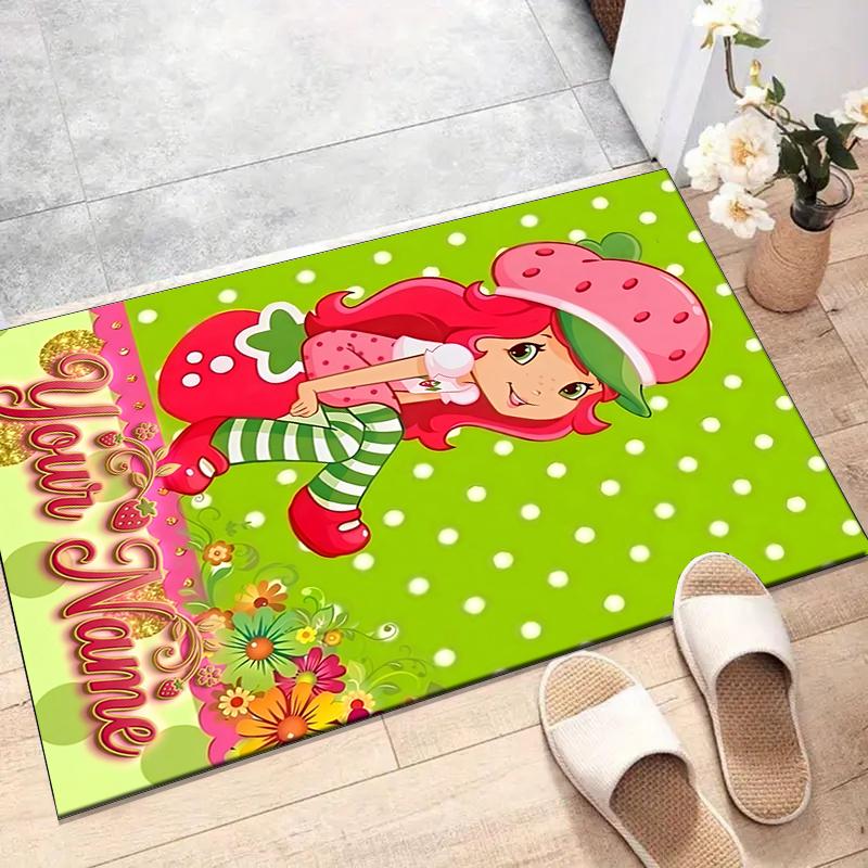 Princess Strawberry Design Area Rug Personalized Name- Non-Slip, Soft & Cozy Floor Mat for Living Room, Office - Indoor/Outdoor Carpet