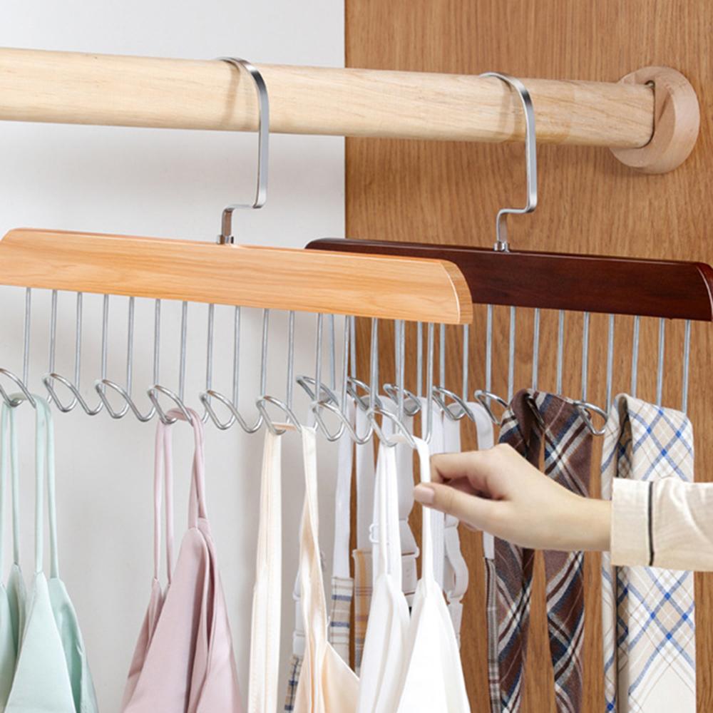 1 /2 Solid Wood 8 Hook Hanger, Underwear, Vest, Tie Multi-Functional Hook, Suitable For Dormitory, Apartment, Bedroom Finishing