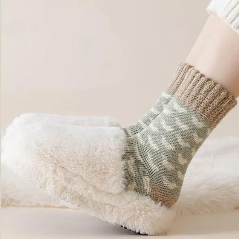 1 пара теплых флисовых повседневных утолщенных осенне-зимних толстых носков до середины икры, длинные носки для пола, носки для сна