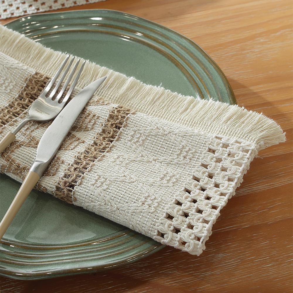 New cotton and linen rope placemat, festival placemat, woven color matching striped fringed bowl mat, spot.