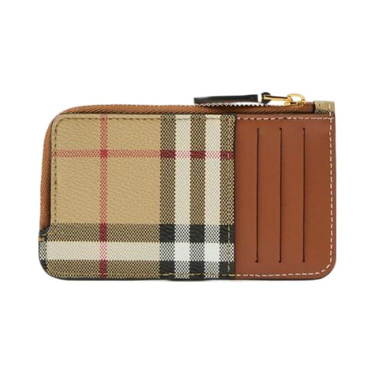 Burberry Vintage Check Leather Zip Card Holder Coin Purse For Women Men Daily Use