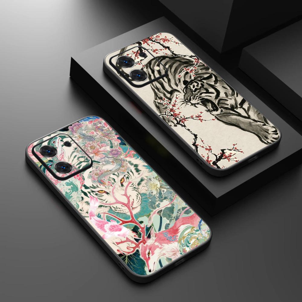 White Tiger japan art painting pattern Phone Case For Redmi Note 14 13 12 11 Pro Plus S 5G 14C A3 Soft Black Phone Cover