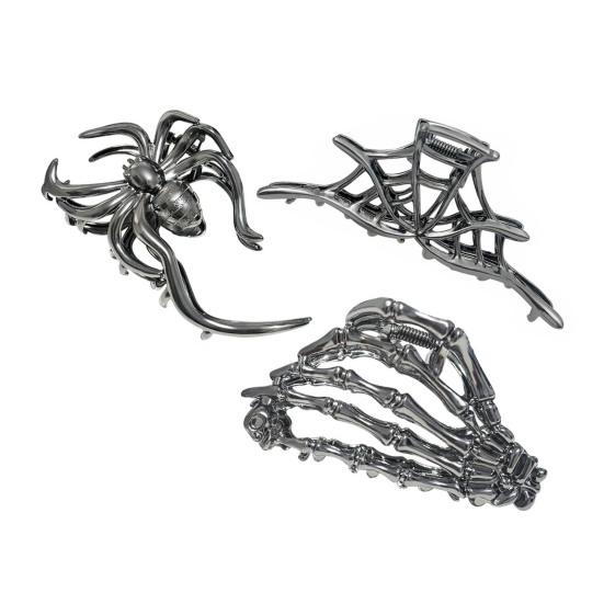 3 шт. Женские заколки для волос в форме паука, летучей мыши, черепа, руки, заколки для волос с противоскользящими зубцами, заколки для волос на затылок, аксессуары для укладки волос