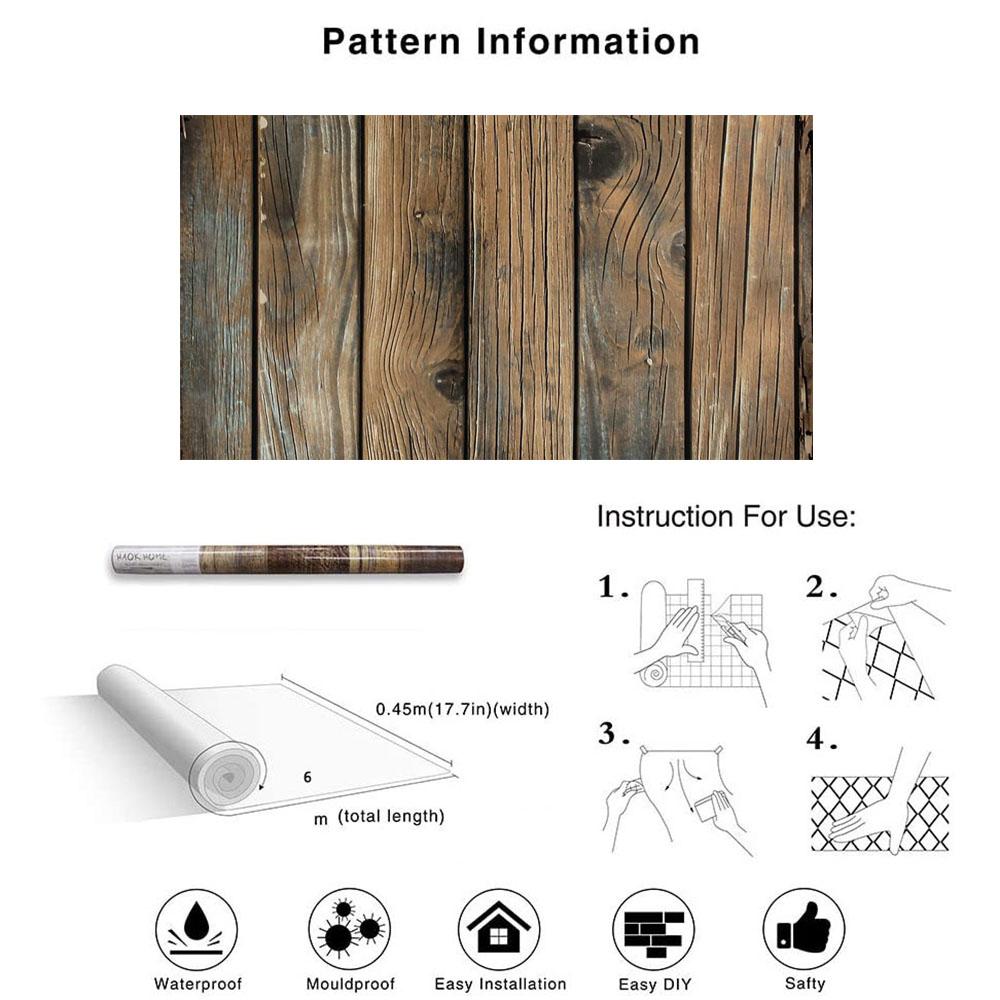 Комната Ремонт дома Самоклеящийся Декор для кухни для ресторана Обои Декор стен Настенное покрытие Обои под дерево