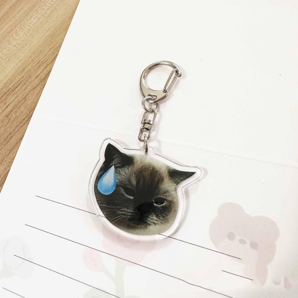 Cartoon Happy Funny Cat Keychain Portable Bag Pendant Keyring DIY Handmade Jewelry