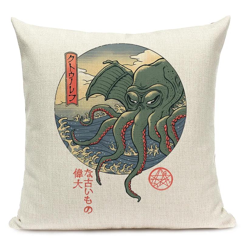 Декоративная наволочка в японском стиле с милым японским чаем рамен, кошкой и осьминогом для домашнего декора