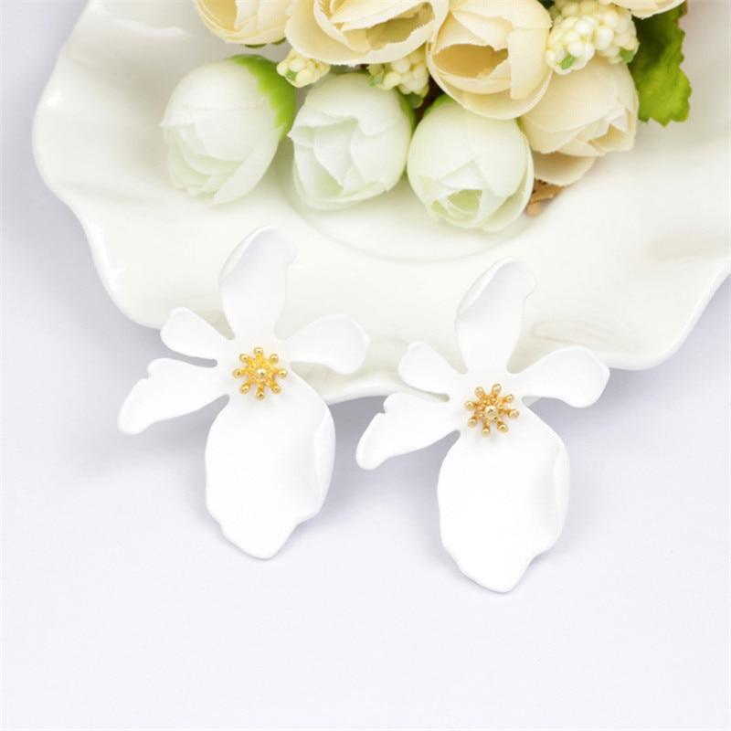 Корейские большие серьги-гвоздики с красным цветком, модные серьги-гвоздики с лепестками зеленого и белого цветка для женщин, ювелирные изделия OG091