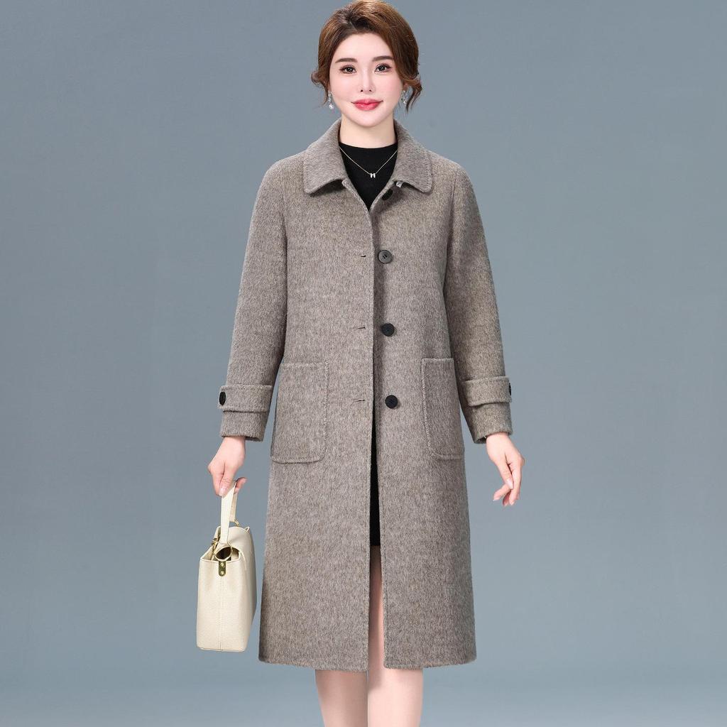 Роскошное двустороннее кашемировое пальто средней длины для женщин - Мода осень/зима Пальто из шерсти яка