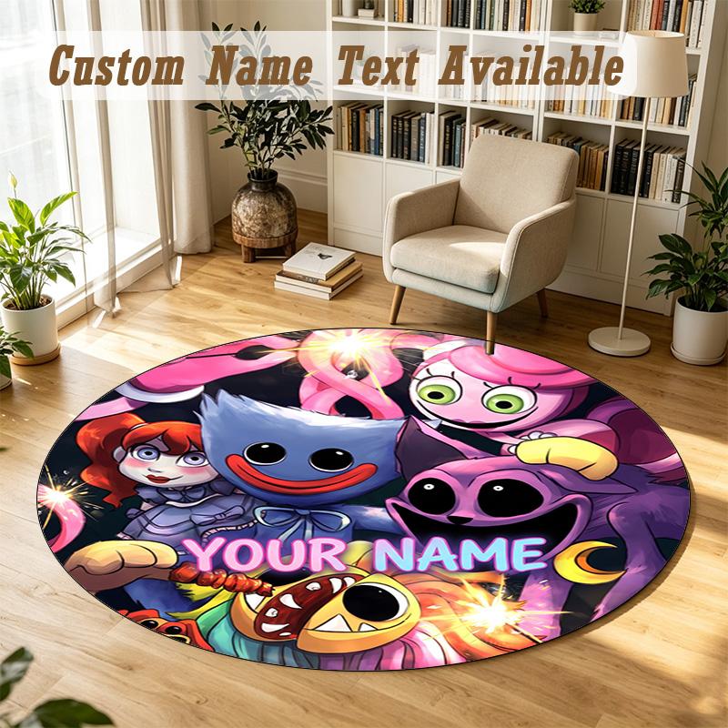 Round Rug Custom NamePoppy Playtime Pattern Non Slip Carpet Home Floor Decor