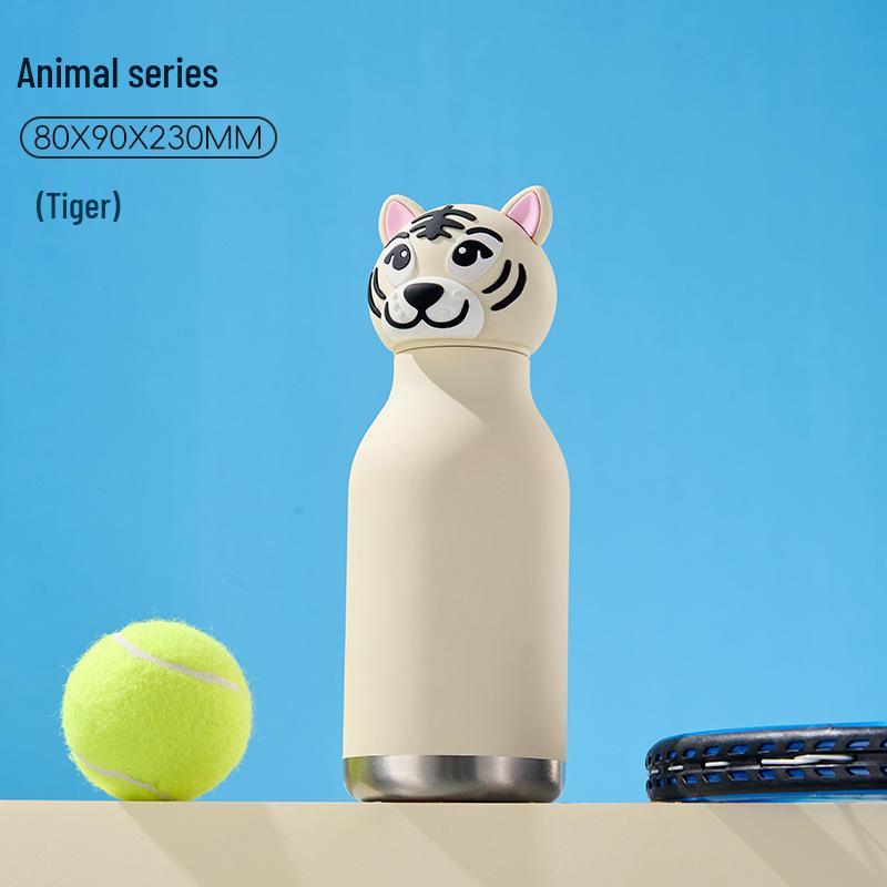 Детский термокружка объемом 450 мл с креативным дизайном в виде животных и крышкой в виде головы животного.