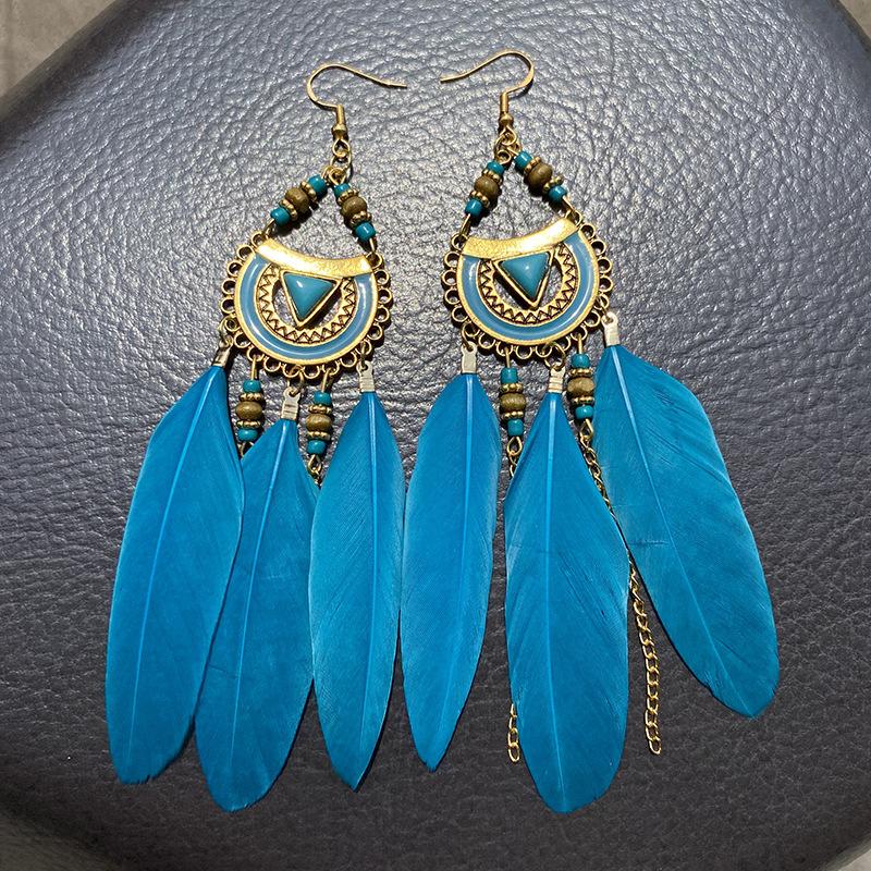 High-Value Feather Earrings Bohemian Long Tassel Photo Women'S Ear Hooks Personalized Earrings