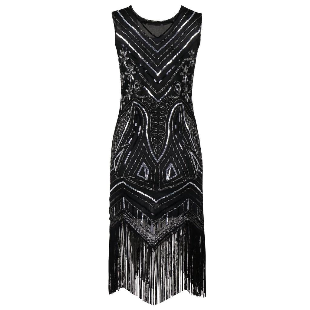 Изысканная серия Женская винтажная юбка с пайетками и бахромой без рукавов Платье с бисером и кисточками для модных женщин