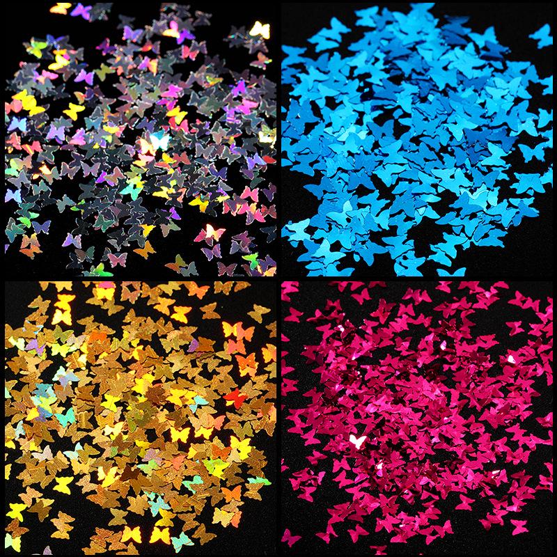 12-цветный флуоресцентный лазерный патч для ногтей, блестящий патч для ногтей с бабочкой в форме кленового листа