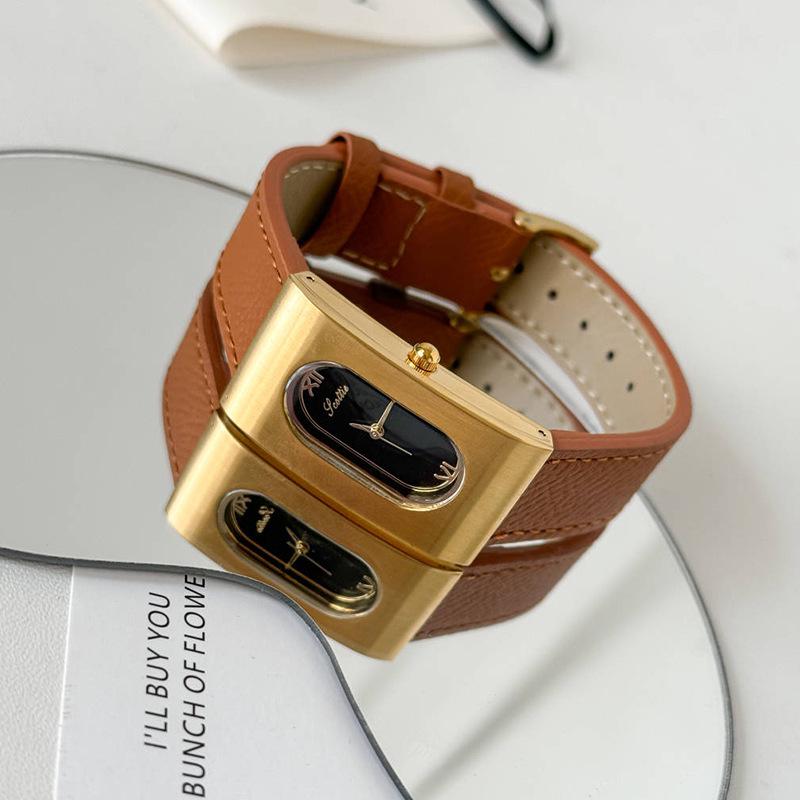 Женские ретро минималистичные кожаные часы-браслет Shigaodi – Модные, Повседневные и Водонепроницаемые.