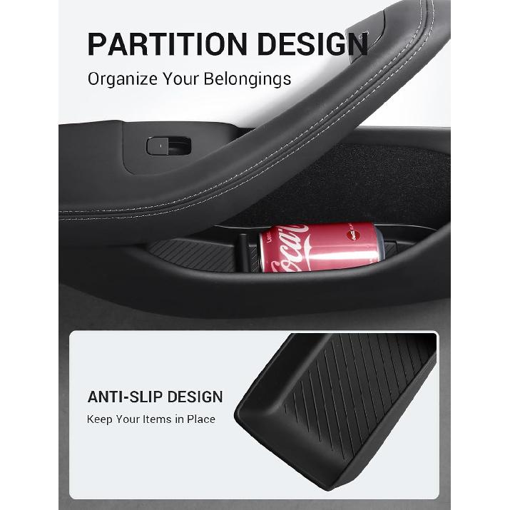 BASENOR 2026 2025 2024 Tesla Model 3 Door Side Storage Box, Door Pocket Liners, TPE Front & Rear Side Organizer Tray Protector Liner For Model 3