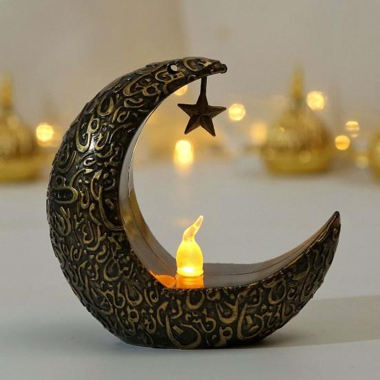Star Moon Shape Candlestick Candle Lamp EID Ramadan Mubarak Candle Holder Candlestick with LED Light Festive Decoration