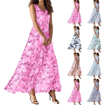 Женское летнее повседневное модное платье с V-образным вырезом без рукавов