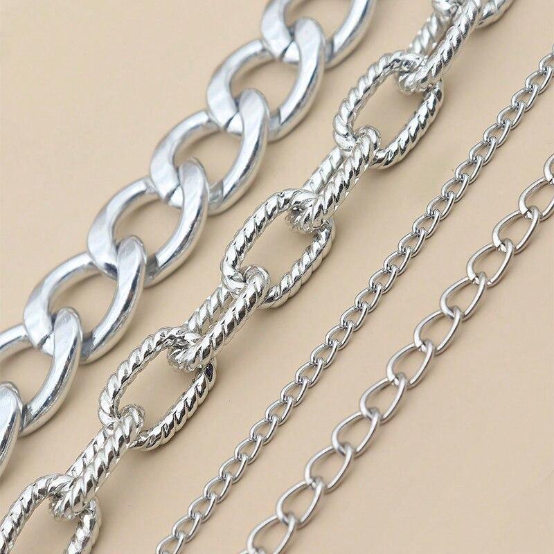 4 PCS Gold Color Chain Link Chain Bracelet Set Ins Style Women Boho Thick Cuban Chain Bangles Trendy Jewelry Set Gift Items
