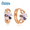 LSOOYH Clip Earrings Rose Gold Color Fashion Earring For Women Butterfly Flower Cubic Zirconia Hollow Stud Hoop Earrings Jewelry