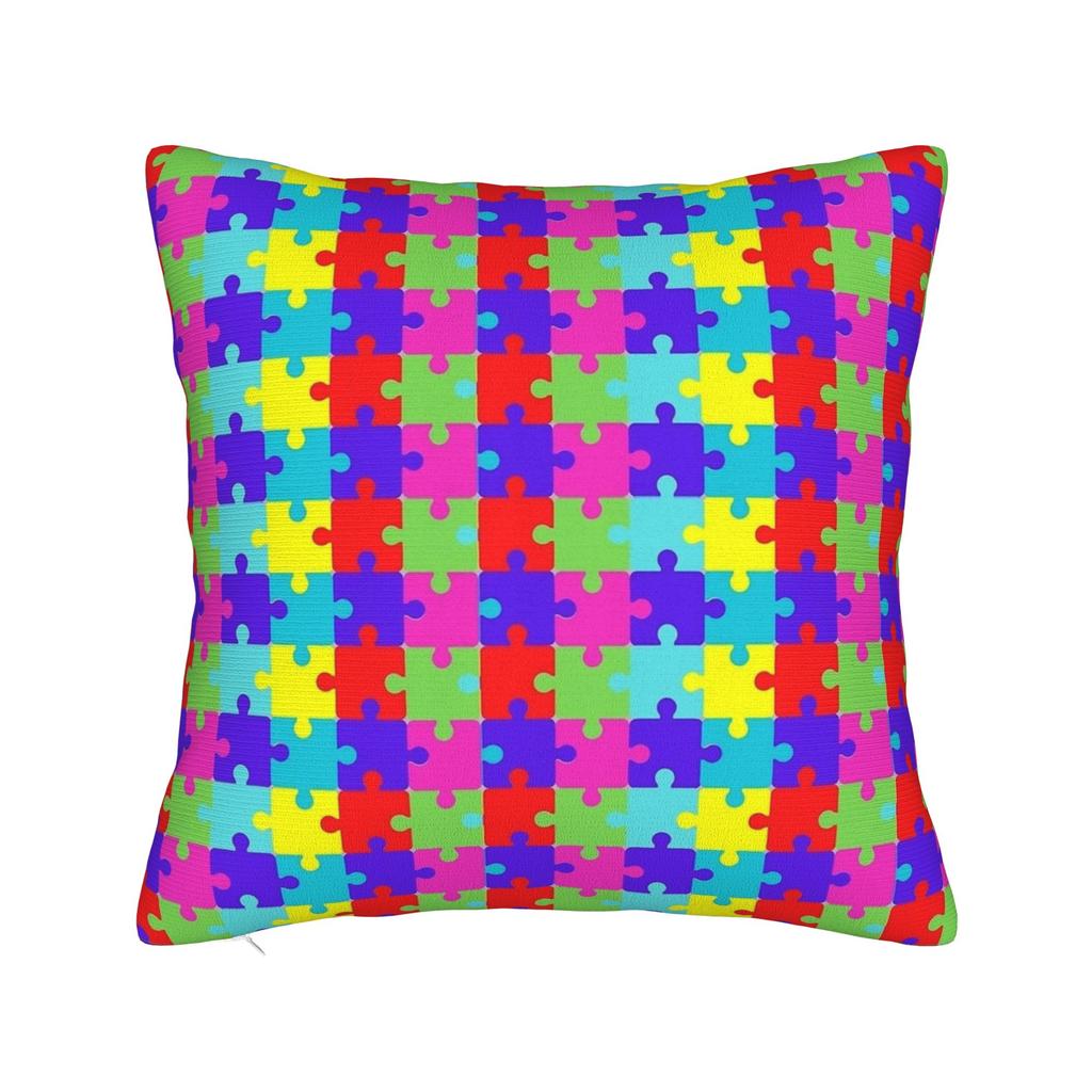 Vibrant Neon Dense Autism Puzzle Pillow Cover Comfy Cushion Cover Fashion Pillow Case For Sofa Car Home Decor