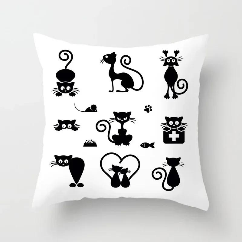 Lovely Cartoon Black Cat Cushion Cover Pillow Cover Sofa Car Home Decoration Room Decoration 45*45cm