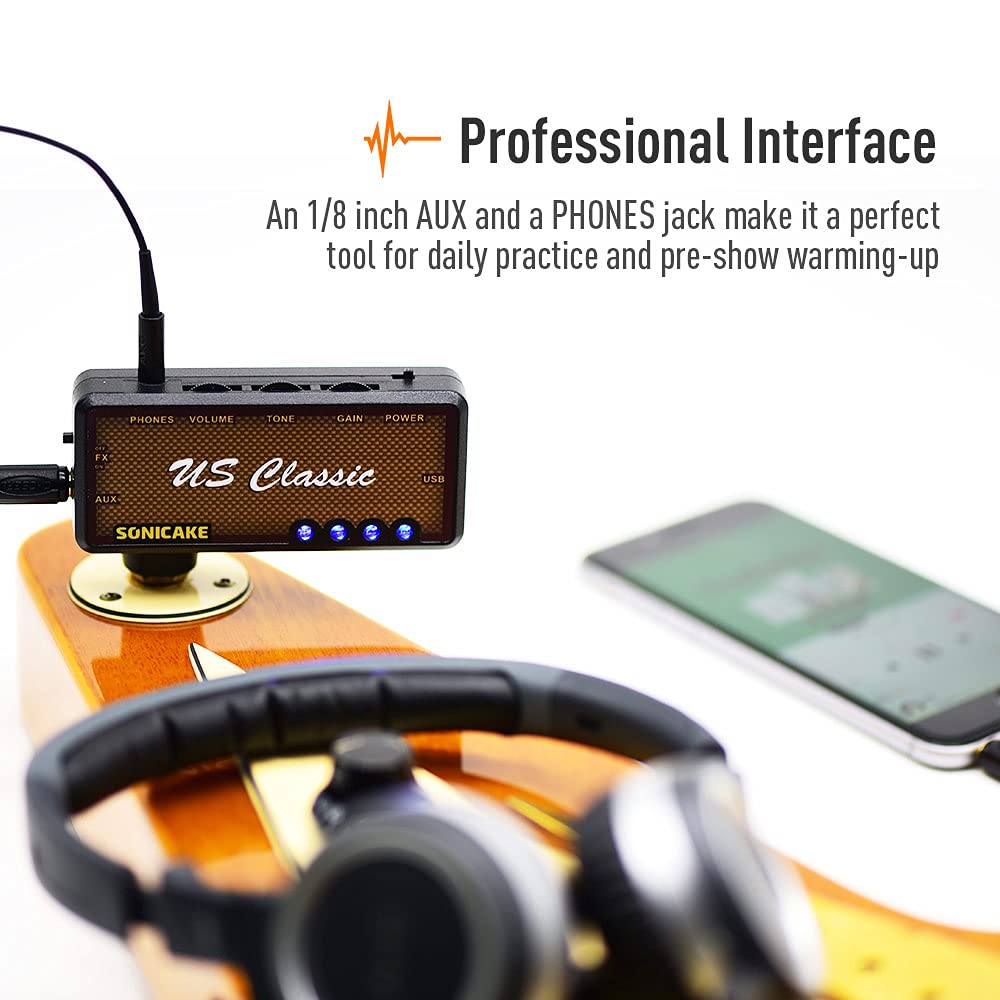 SONICAKE US Classic (Pocket-Sized Ampeg Effects with Headphone Guitar Amplifier and USB Charging)
