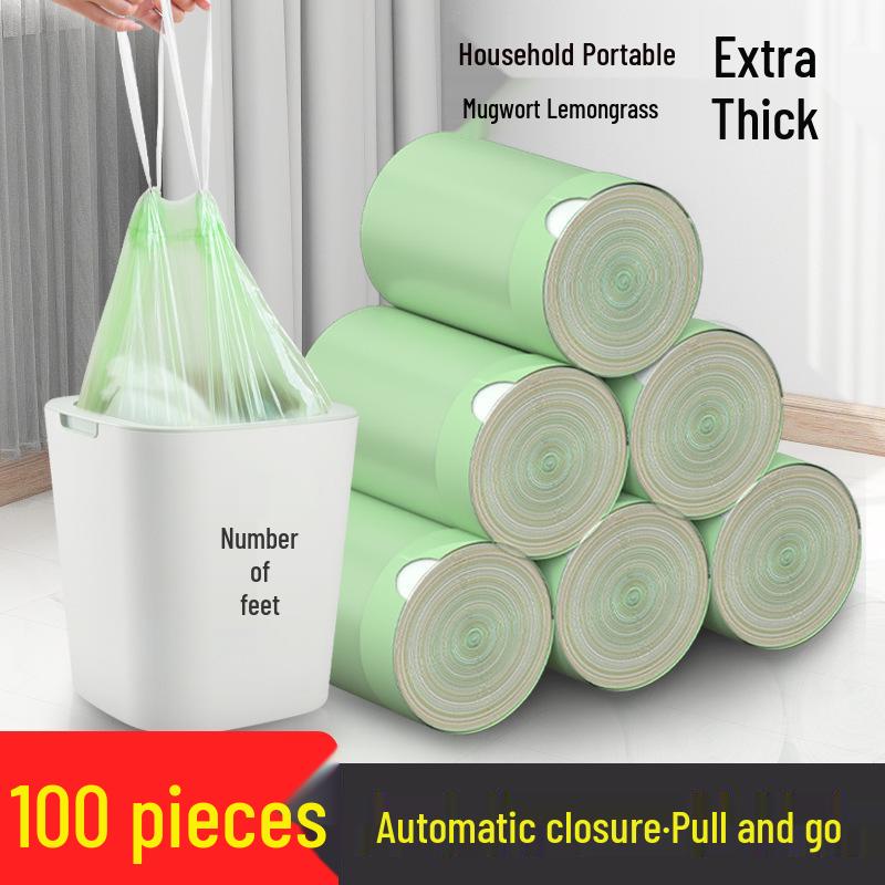 9N Portable Thickened Drawstring Garbage Bags, 100-Pack for Home or Dorm Use