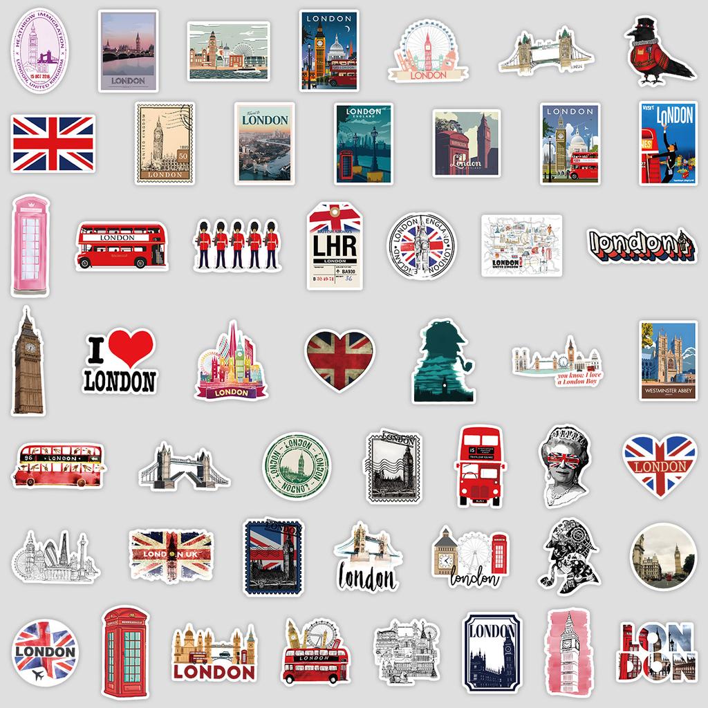 50 наклеек граффити из серии «Путешествия по Лондону», наклейки для DIY, канцелярские наклейки, водонепроницаемые декоративные наклейки для чашки для воды, компьютера