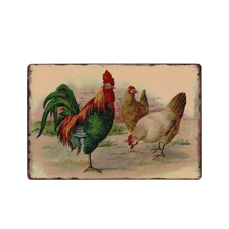 Chicken Plaque Sign Vintage Metal Tin Signs Wall Poster Decals Plate Painting Bar Farm Home Decor Wall Art 30*20 Cm