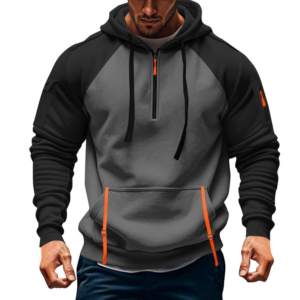 Men's Sweatshirt Hoodie Zipper Arm Pocket Cardigan Men's Sports Large Size Casual Hoodie