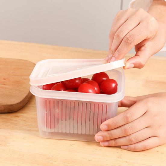 Fridge Organizer BPA-Free with Lid Draining Basket Clear Fruit Vegetable Storage Container Refrigerator Supply