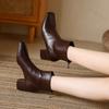 Модные женские кожаные ботинки 2025 Осень Новые Платье Женские Короткие Ботинки Модные На среднем каблуке Женские ботильоны Высокие каблуки Zapatos De Mujer
