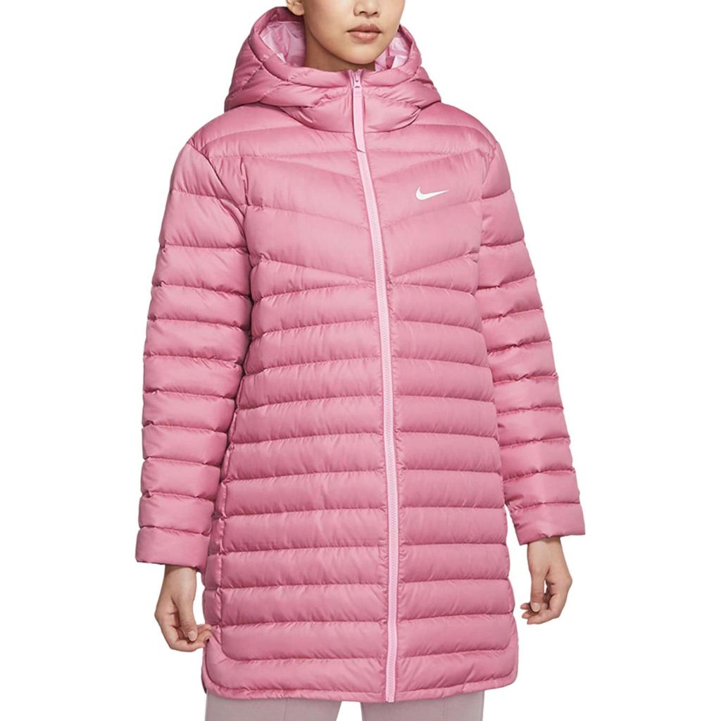 Nike Спортивная куртка Windrunner Down-Fill с капюшоном, однотонная, средней длины, с логотипом, женская, верхняя одежда, розового цвета CU5092-614