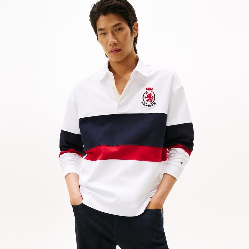 Tommy Hilfiger Хлопковая спортивная толстовка с воротником-поло, свободная, с вышитым американским значком в стиле колор-блок, мужская толстовка MW0MW40869