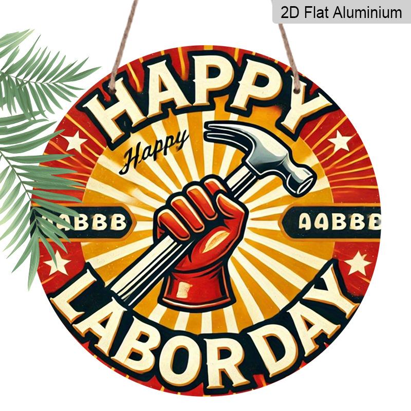 2D Flat - 7.87X7.87 Inch Metal Wall Art for Labor for Unions - "Ode to Labor" Featuring a Red Hammer And Workers' Fist Emblem, Perfect for May Day Or